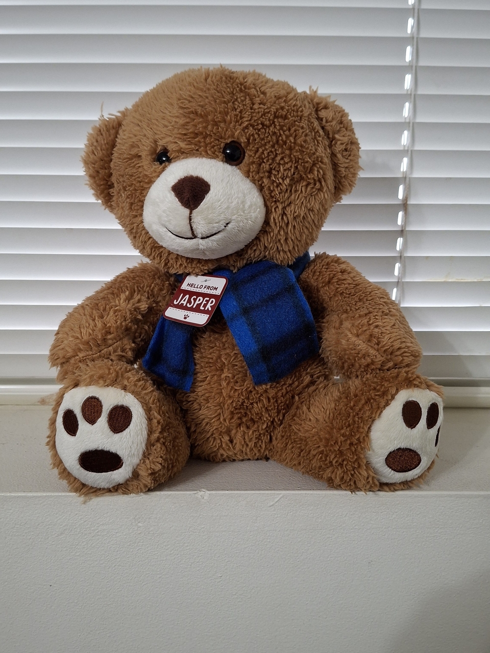 Jasper the Teddy Bear Plush with Blue Plaid Scarf – Brown